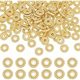 BENECREAT 100Pcs Real 18K Gold Plated Spacer Beads, 7.5x2mm Flower Metal Spacer Beads Heishi and Rondelle Bead for Jewelry Making Findings and Craft Work, Hole: 2mm