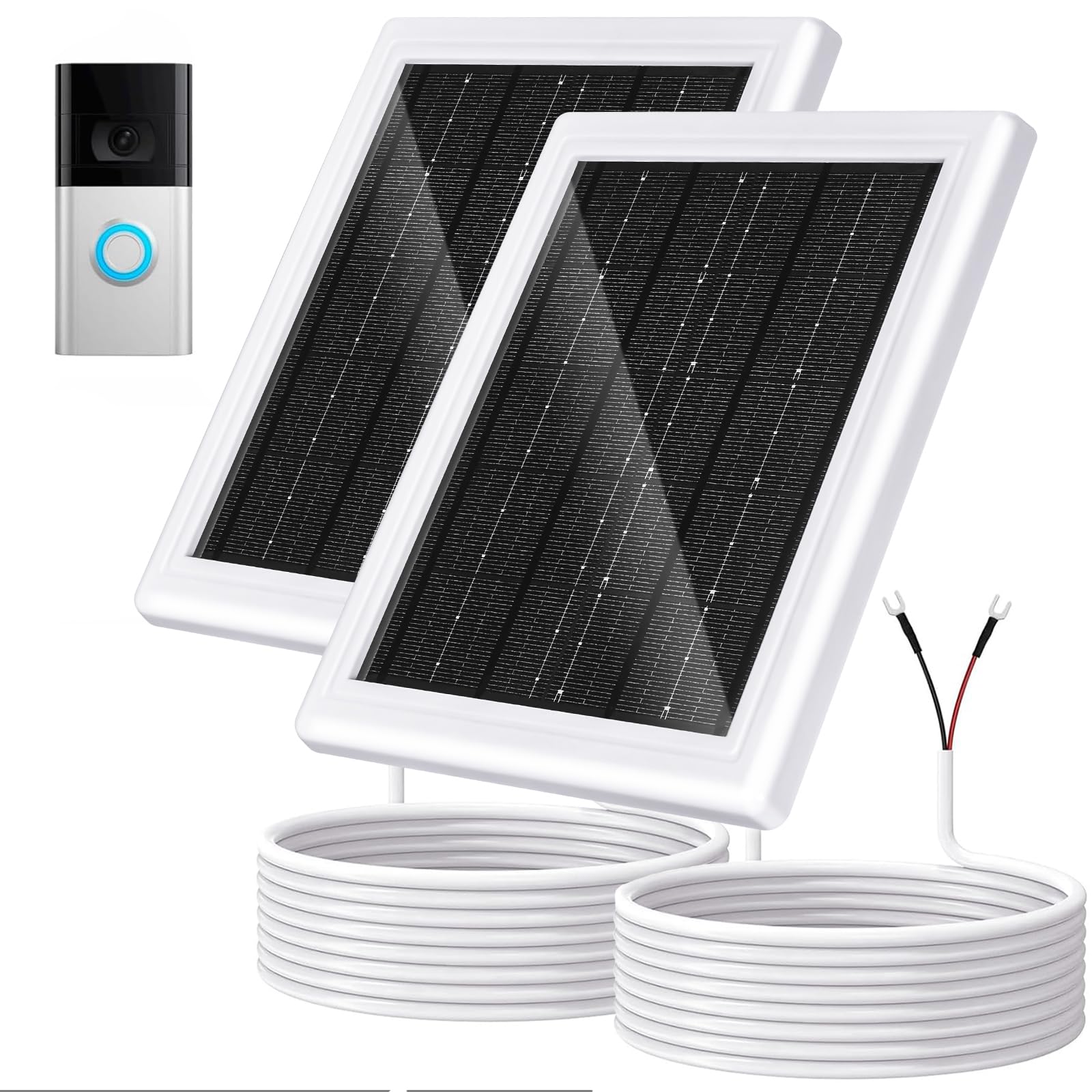 Photo 1 of Ring Solar Charger 5W 12VAC Compatible with Ring Video Doorbell 3/3+/4, Battery Video Doorbell Pro, 16.4ft Waterproof Charging Cable, 360°Adjustable Mount-Update (Update,White,2 Pack)