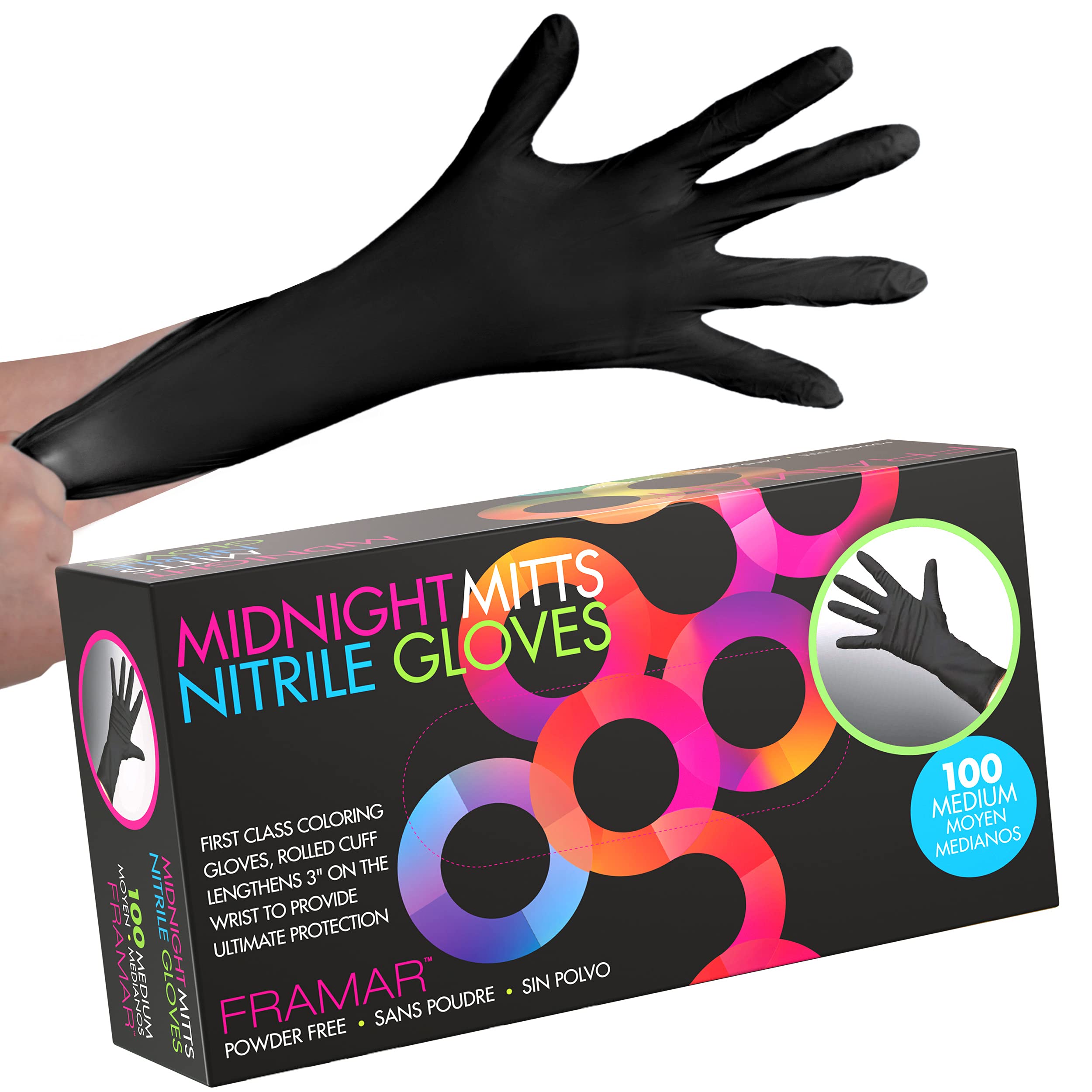 FRAMAR Black Nitrile Gloves Medium – Disposable Gloves Medium, Black Gloves Disposable, Non Latex Gloves, Latex Free Gloves – 100 Pack