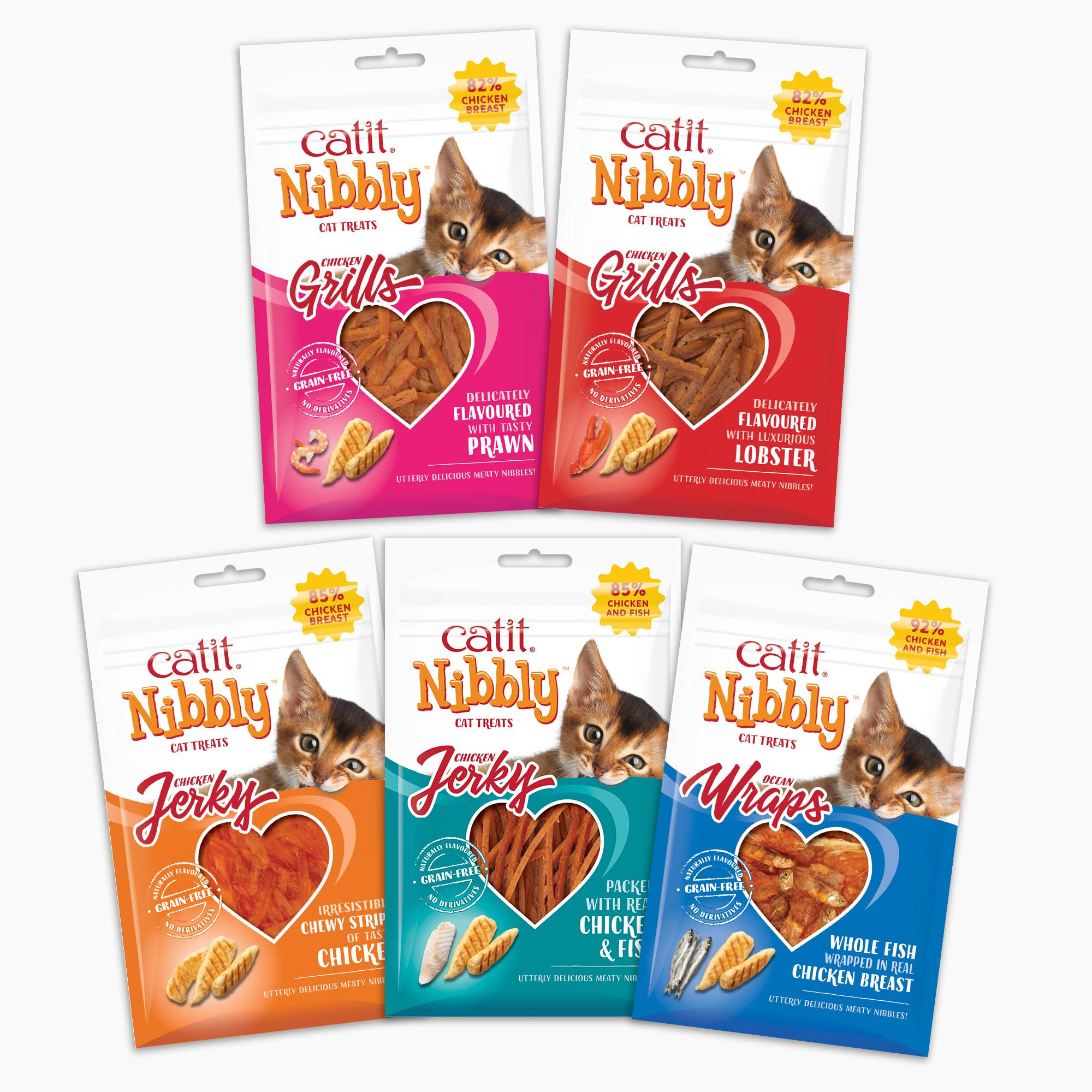Catit Nibbly Treats Mixed Variety Pack, Grain Free Soft Cat Treats for Adult Cats, 5 Pack