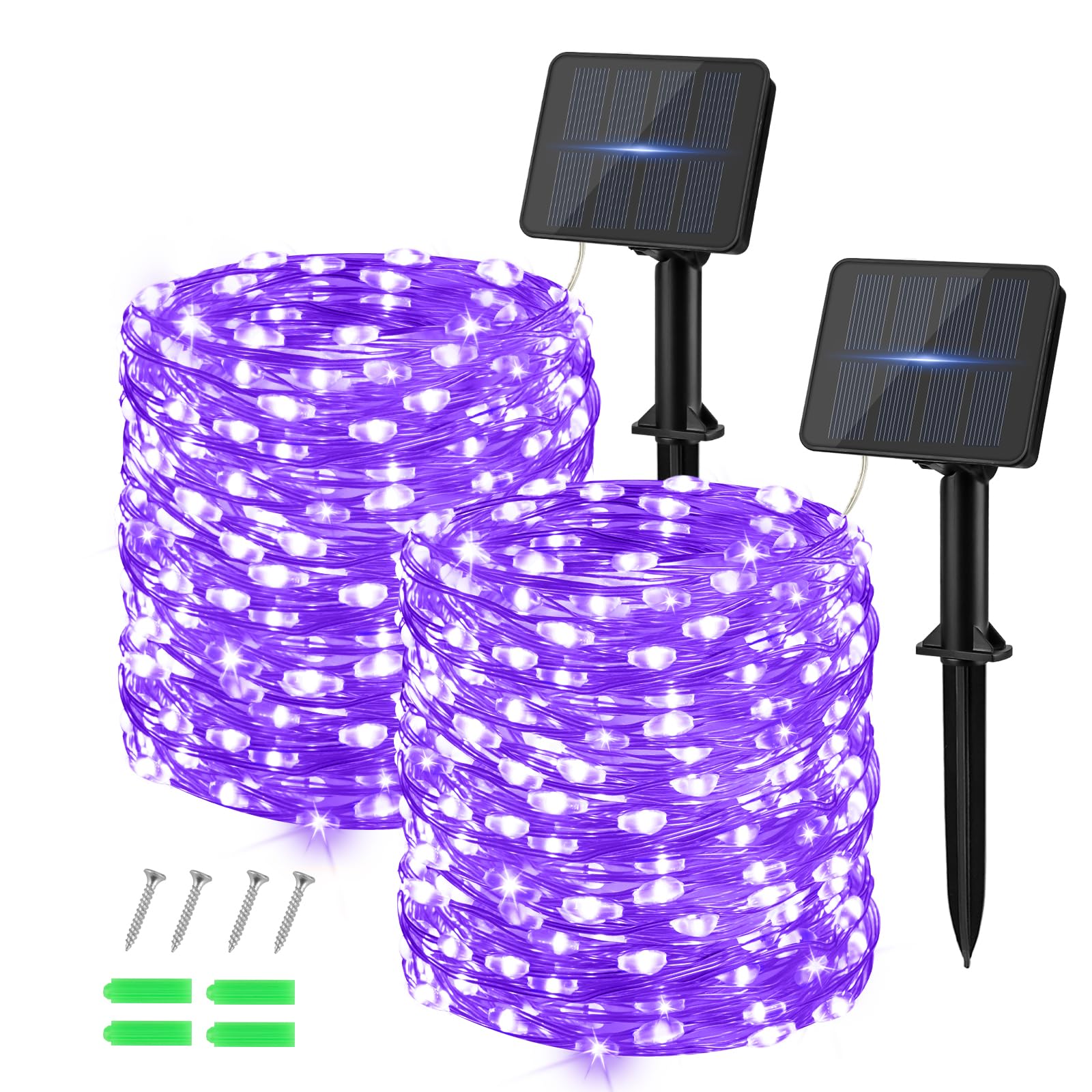 Dalugo Purple Solar Lights Outdoor Garden, 2 Pack 120 LED Solar Powered Fairy Lights 40Ft 8 Modes Waterproof String Lights for Garden, Yard, Tree, Indoor/Outdoor Decoration