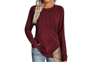 Zeagoo Women Casual Fall Tunics Long Sleeve Shirts Solid Blouses Fashion Pleated Tunic Shirts