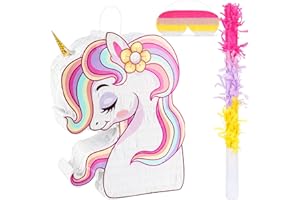 Birchio Unicorn Pinatas Bundle with a Blindfold and a Bat (15.5"x13"x4"), Unicorn Pinatas for Birthday Girl, Perfect for Birthday Party, Unicorn Theme Party, Decoration
