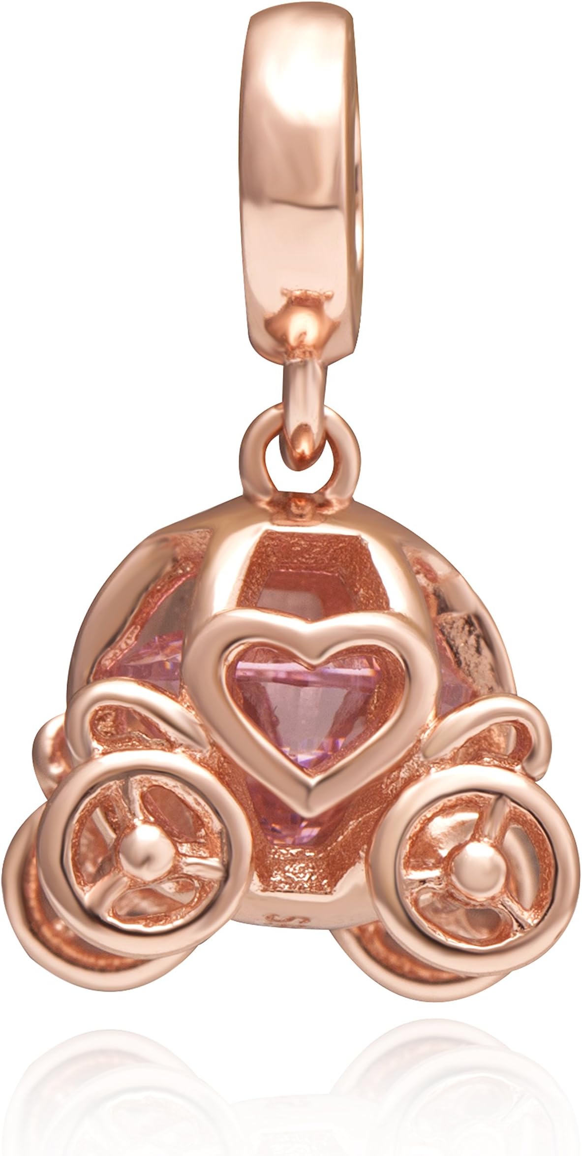 Rose Gold Pumpkin Royal Carriage Charm Solid 925 Sterling Silver Bead for European DIY Charms Bracelet