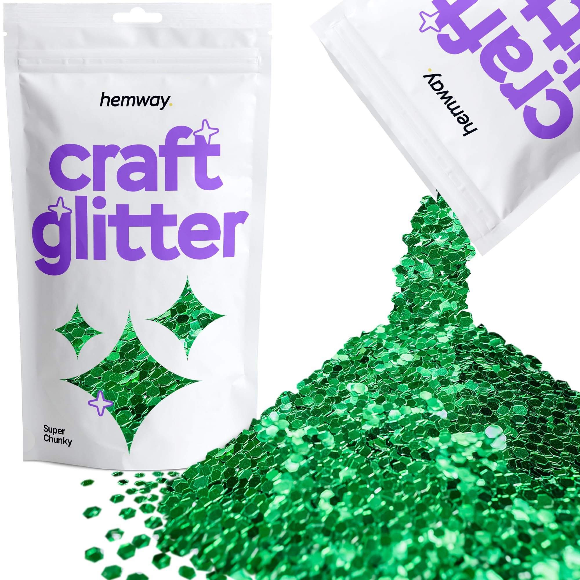 Hemway Craft Glitter Emerald Green 100g Super Chunky Glitter for Crafts, Resin, Cosmetic, Nail, Face, Body, Festival, Tumblers, Art, Candle, Crafting