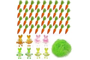 DEARSUN Easter DIY Kit ! Rich Material, Set of 36pcs Carrots of 2.6" H, 8pcs Little Bunny of 4.0" H, 0.50 ozs Green Sisal；Easter DIY Kit Easter Bonnet Kit Easter Decoration Kit;