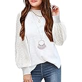 Arshiner Girls Puff Long Sleeve Sweaters Crewneck Lace Polka Dot Casual Knit Tops Pullover Jumper Outwear for Kids