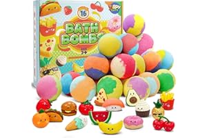 Zippytots Kids Bath Bombs with Food Toys Inside, 16 Pack Colorful Surprise Bath Fizzies Set, Organic Fizzy Bubble Bath Bombs for Girls & Boys, Ages 3+