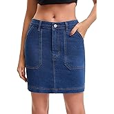 CIMUK Women's Mini Jean Skirt Casual High Waisted Stretch Pockets Summer Short Denim Skirts