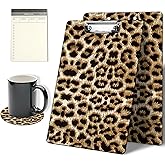 Clipboards Cute Leopard Print Pattern Design Clip Board 9 x 12.5 inch with Low Profile Metal Clip,Clipboard for Students, Classroom, Office,Women Men,with a Exquisite Coasters and to do List Notepad