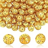 TOAOB 100pcs 10mm Gold Plated Filigree Hollow Ball Beads Round Metal Loose Spacer Beads for DIY Crafts Bracelets Necklaces Earrings Jewelry Making