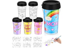 Yiyiring Set of 12 Mother's Day DIY Color Your Own Cups 10 oz Coloring Cups for Kids Color Your Own Plastic Mugs for Kids Party Favors Crafts Classroom Home Activities Mom Gifts