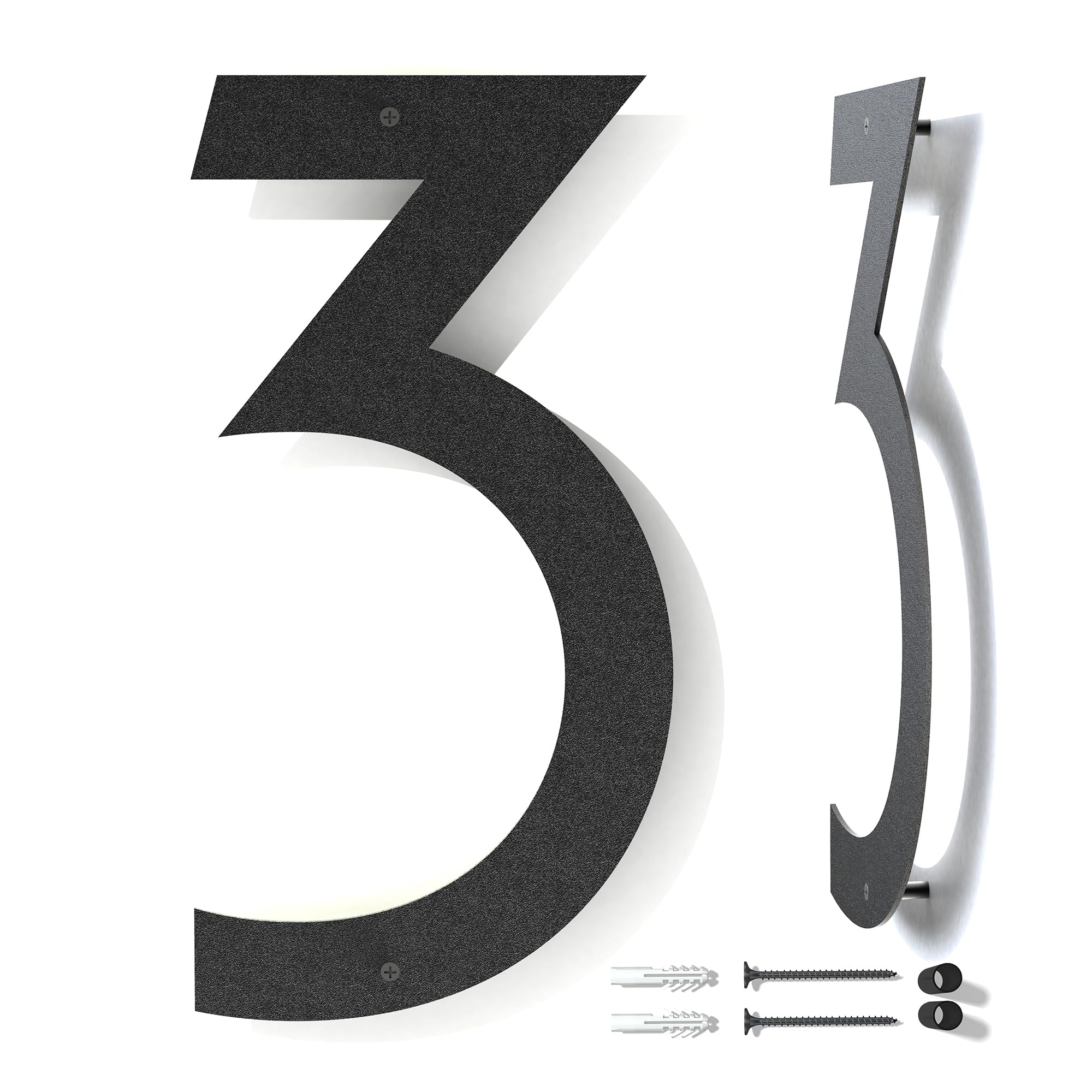 Photo 1 of 12 Inch Modern Black Coated Floating Metal Numbers for Outside - Rust-Proof, Perfect for Mailbox or House