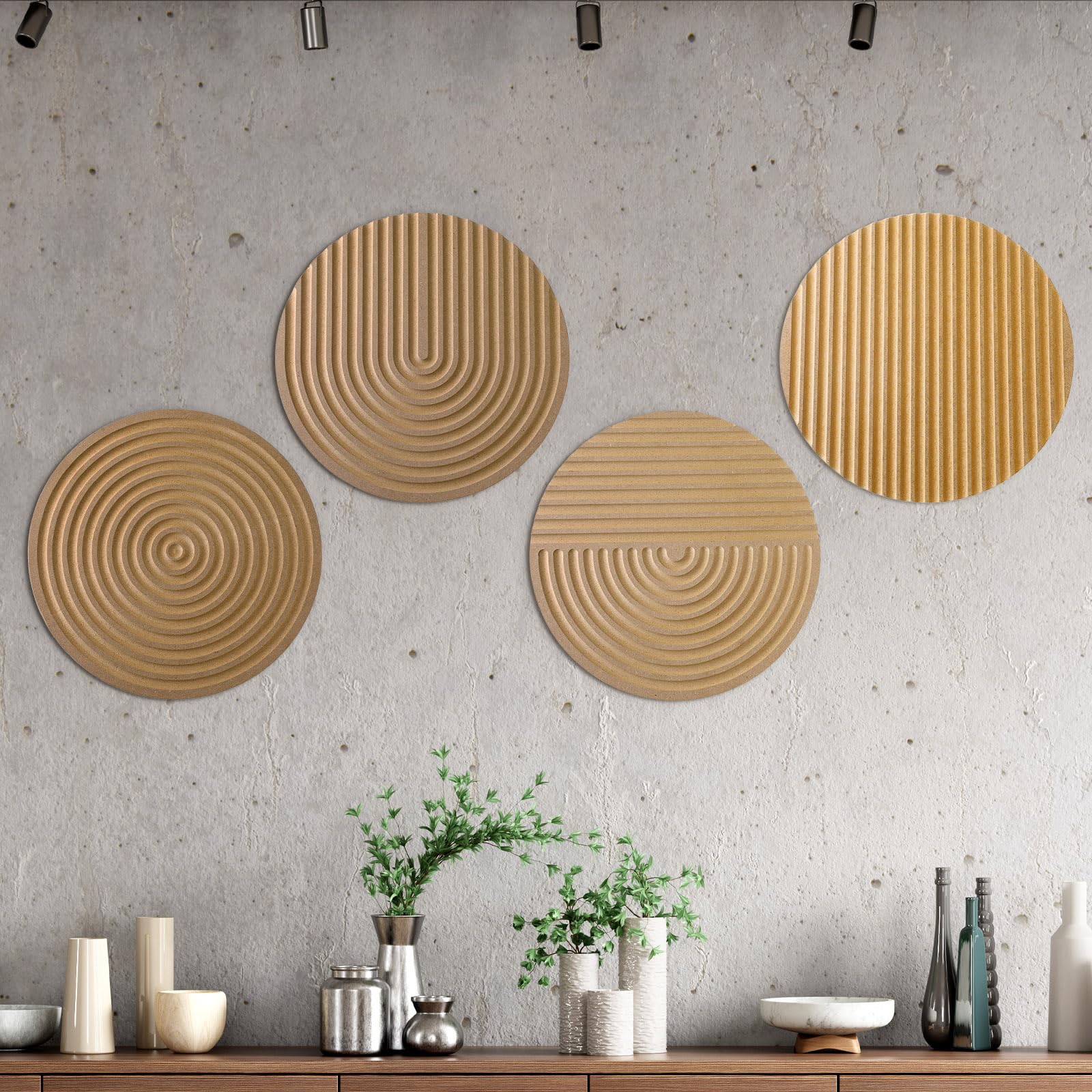 Teenyyou 4 Pcs Hand-carved Wood Wall Decor Round Wall Decor Modern ...