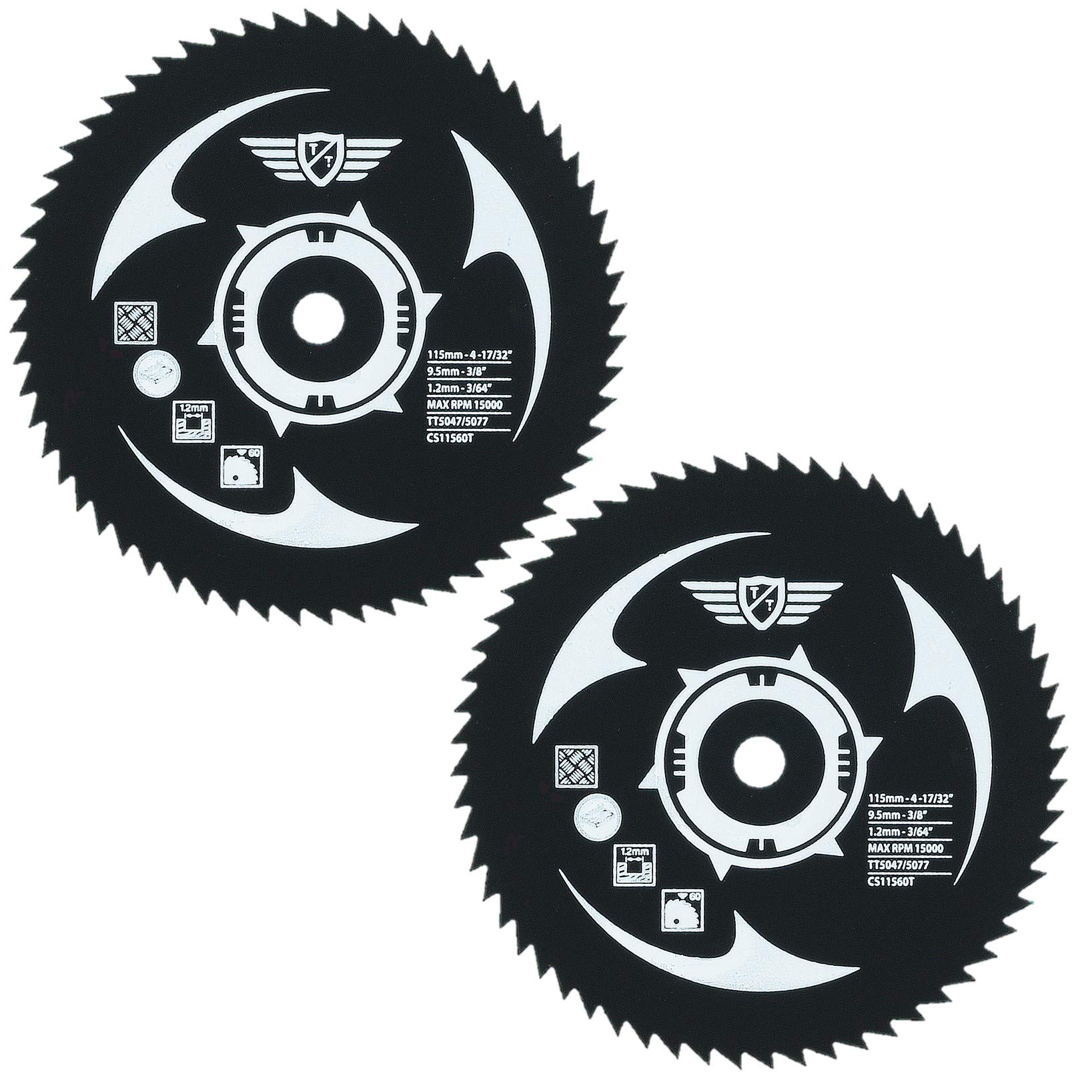 2 x TopsTools CS11560T 115mm 60T 9.5mm Bore HSS Saw Blades