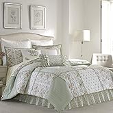 Laura Ashley - Queen Comforter Set, Soft Cotton Bedding with Slight Texture Feel, Medium Weight for Year Round Comfort, 4 Piece Bed Set with Matching Pillowcases & Bonus Bed Skirt (Harper Sage)