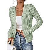 SHENHE Women's Cardigan Sweaters Pointelle Button Up Crochet Cropped Cardigan Trendy Shrugs