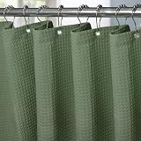 Shower Curtain 182x198cm Green with Metal Hooks Waffle Fabric