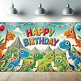 Starlit Patio Dinosaur Birthday Banner - Cartoon Dinosaur Birthday Banner for Kids - Dino Themed Happy Birthday Party Decorations - 70.8x43.3 Inch