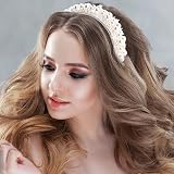 Yolev White Faux Pearl Headbands Bridal Beaded Hair Hoop 14x11.5cm view 3