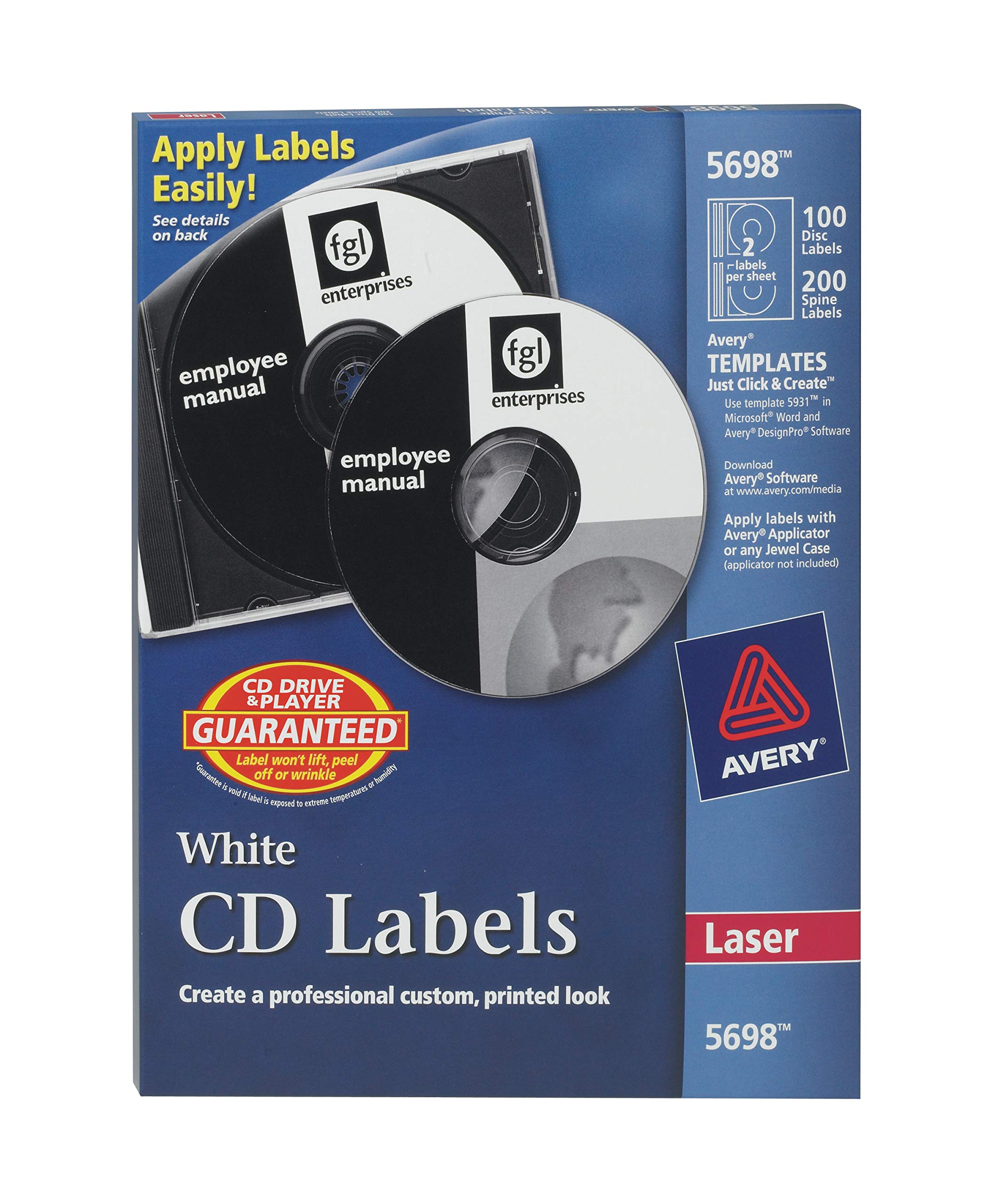 Buy Avery CD Labels for Laser Printers, White, 100 Disc ...