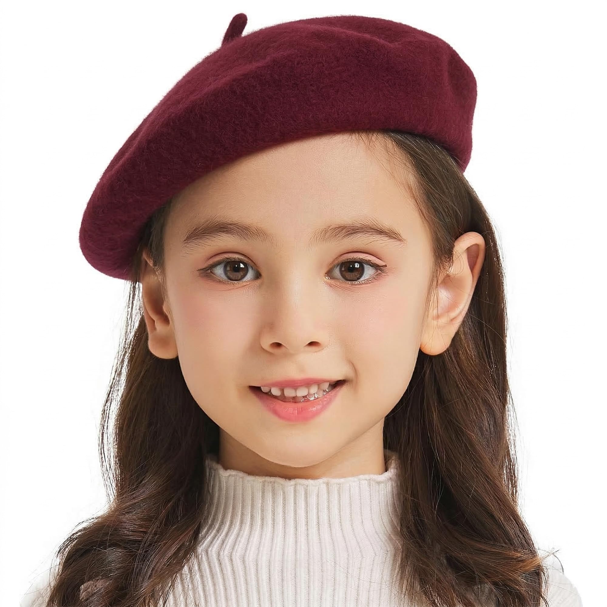 ZLYC Wool Kids Beret Hat Girls Solid Color Artist French Beret Cap(Burgundy) — image 1