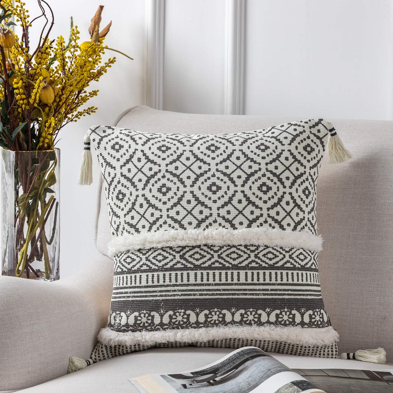 Azume 18 x 18 Inch Boho Tufted Throw Pillow Cover with