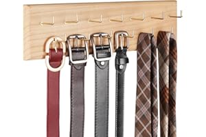 Creproly Belt Hanger Wall Mount Belt Organizer for Closet, Holds Over 28 Belts Wooden Wall Mounted Belt Rack Storage Tie and Scarf Hanger for Closet, Wall, Door (Wood)