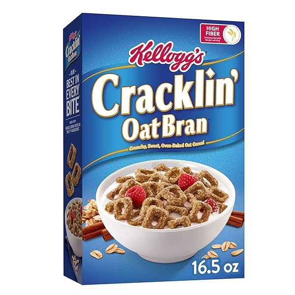 KELLOGG’S CRACKLIN’ OAT BRAN BREAKFAST CEREAL, FIBER CEREAL, FAMILY CEREAL, ORIGINAL, 16.5OZ BOX (1 BOX)