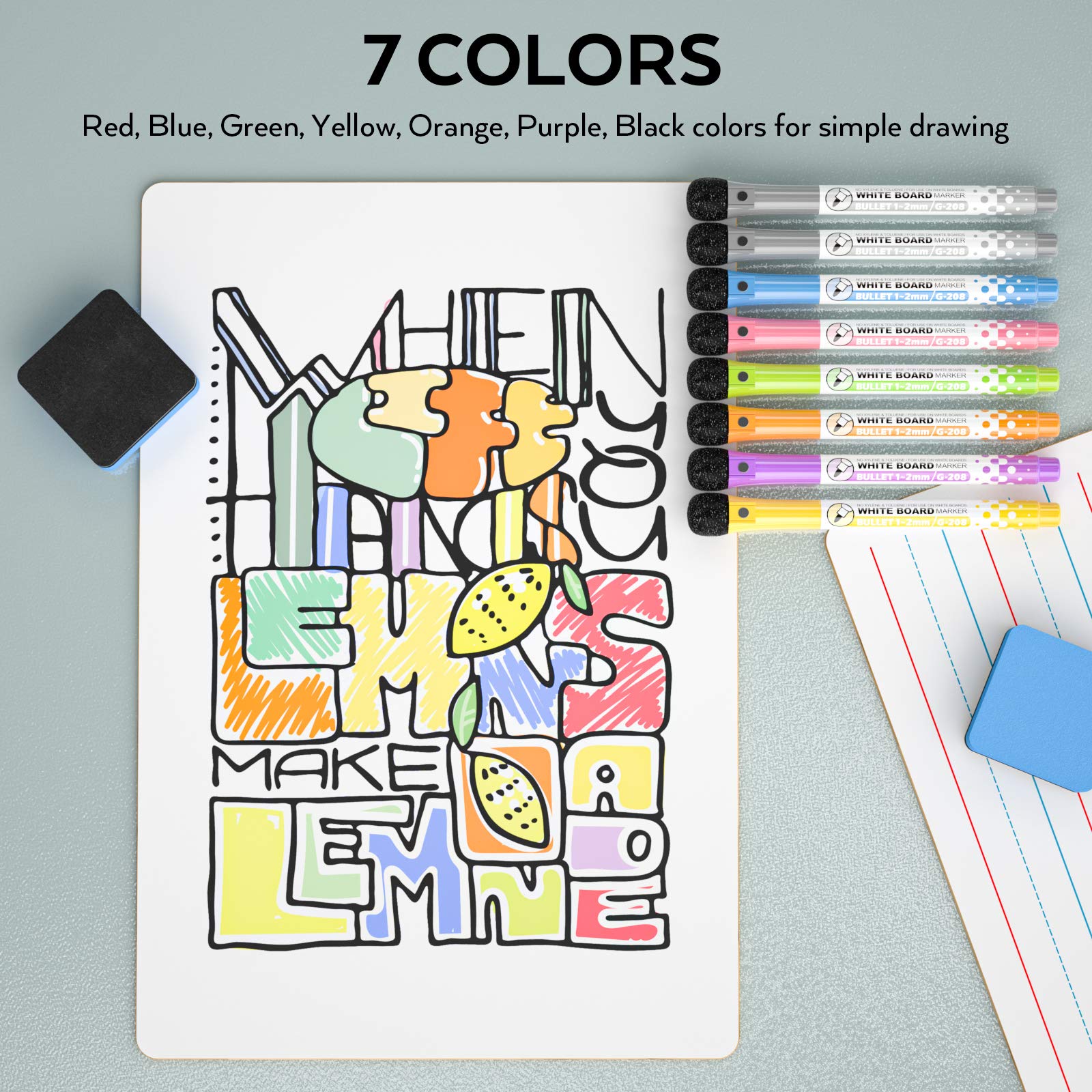 Nicpro Dry Erase Lap Board 9 x 12 inches 2 Pack Ruled Kid Double Sided Blank & Lined Small Lapboard with 8 Pens, 2 Eraser, Learning Mini Whiteboard Portable for Student and Classroom Use