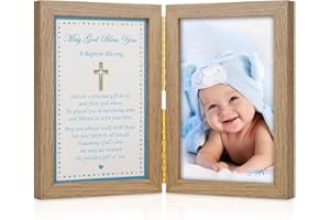Yakucho Baptism Gifts for Boys - Baby Boy Baptism Gifts, Baby Picture Frame for Baby's Baptism or Christening, Blessing Card in Frame, Add 4x6 Inch Photo to Double Frame