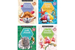 PAPP Sticker by Number Book Set for All Ages, Sticker Mosaics for Fun and Relaxation, Sticker Books for Adults with Tear-Out Pages Featuring Animals, Ocean Life, and Plants (Set of 4 Books)