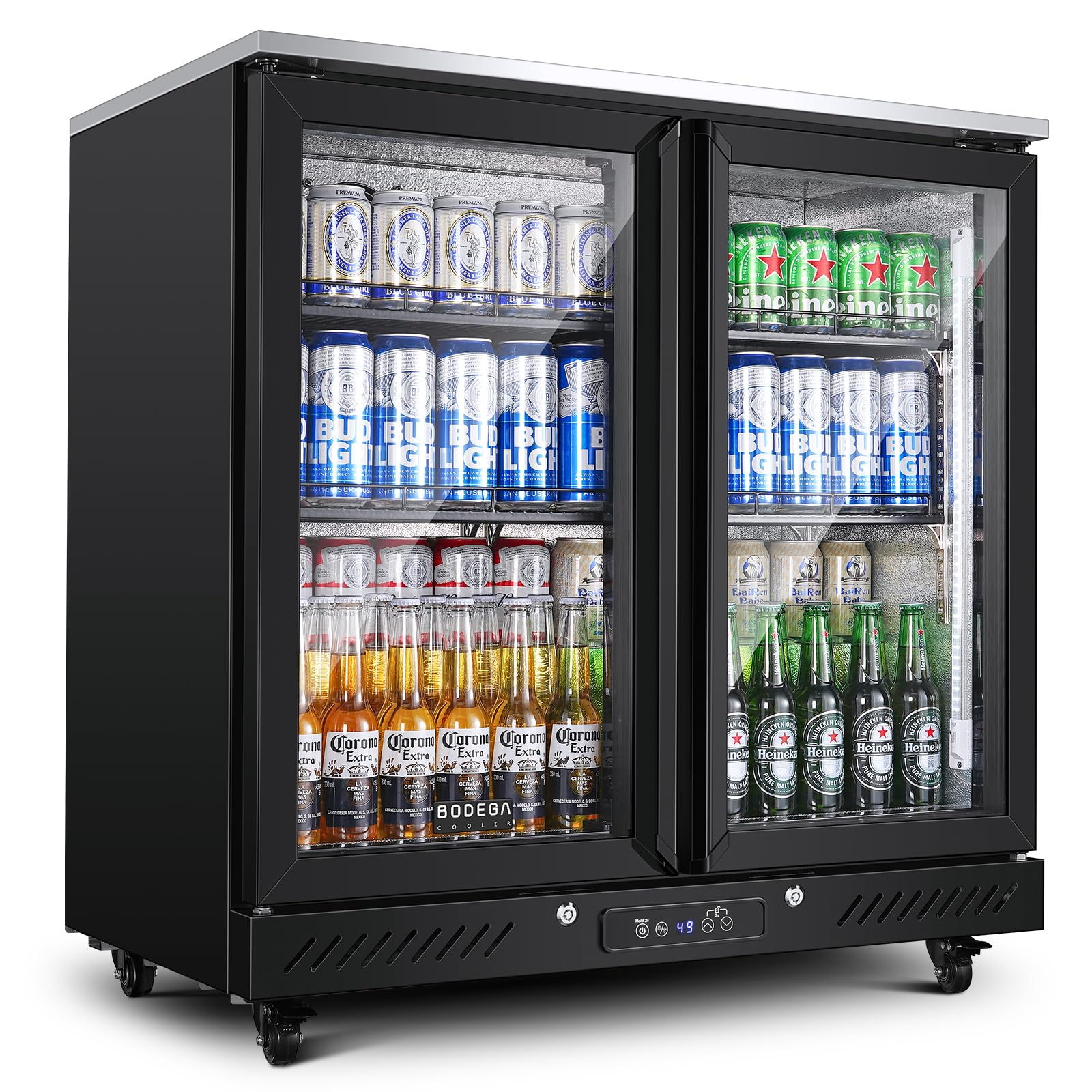 View 1 of ***PARTS ONLY***BODEGACOOLER Back Bar Cooler with 2 Glass Doors,7.7 Cu.ft Commercial Back Bar Beverage Refrigerator Counter Height,LED Lighting for Soda Drinks,Beer,Wine Stainless Steel Top,DOE Approved,4 Casters