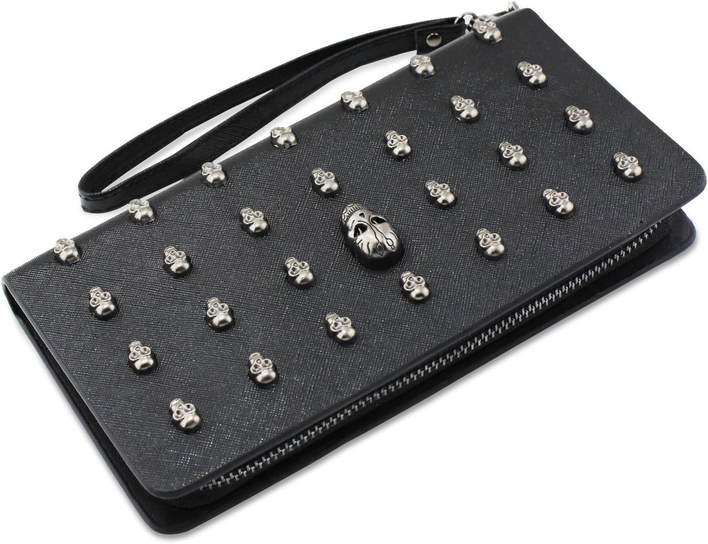 OFKPO Faux PU Leather Long Zipper Wallet Purse with Skull Plated for Women (Black) - Image 4