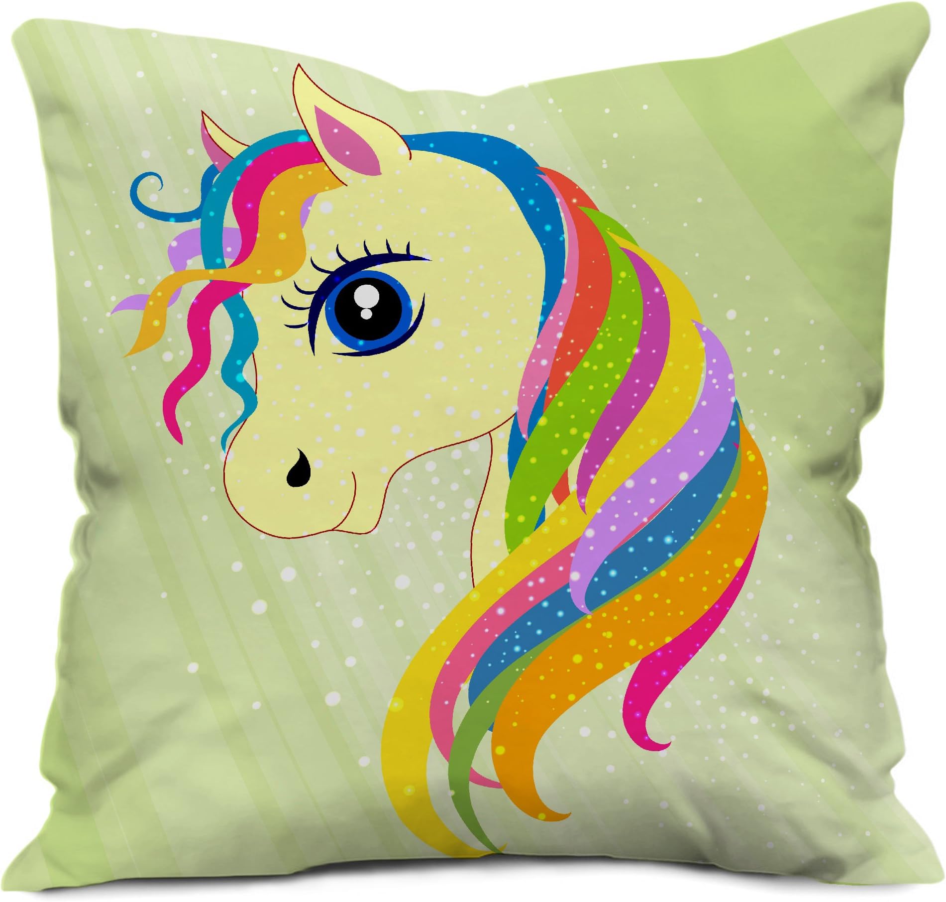 Gemshop Cute Baby Unicorn Peace Rainbow Printed Micro Satin Cushion Cover (12 X 12)-Green