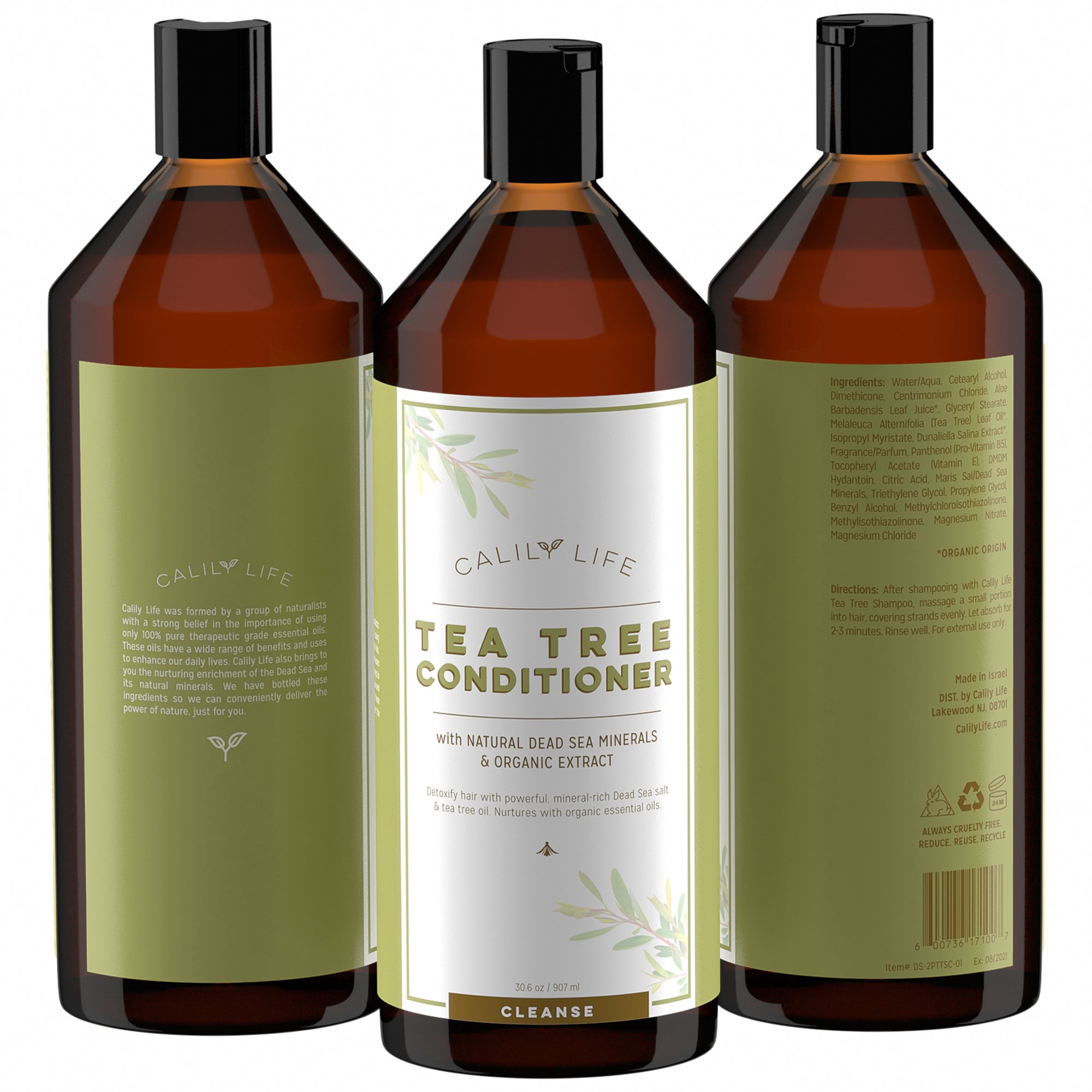 Calily Life Organic Tea Tree Shampoo + Conditioner with Dead Sea Minerals, Duo Set, 33. 8 Oz. Each – Refreshes, Removes Impurities, Softens & Invigorates - Promotes Hair Growth Naturally - [ENHANCED]