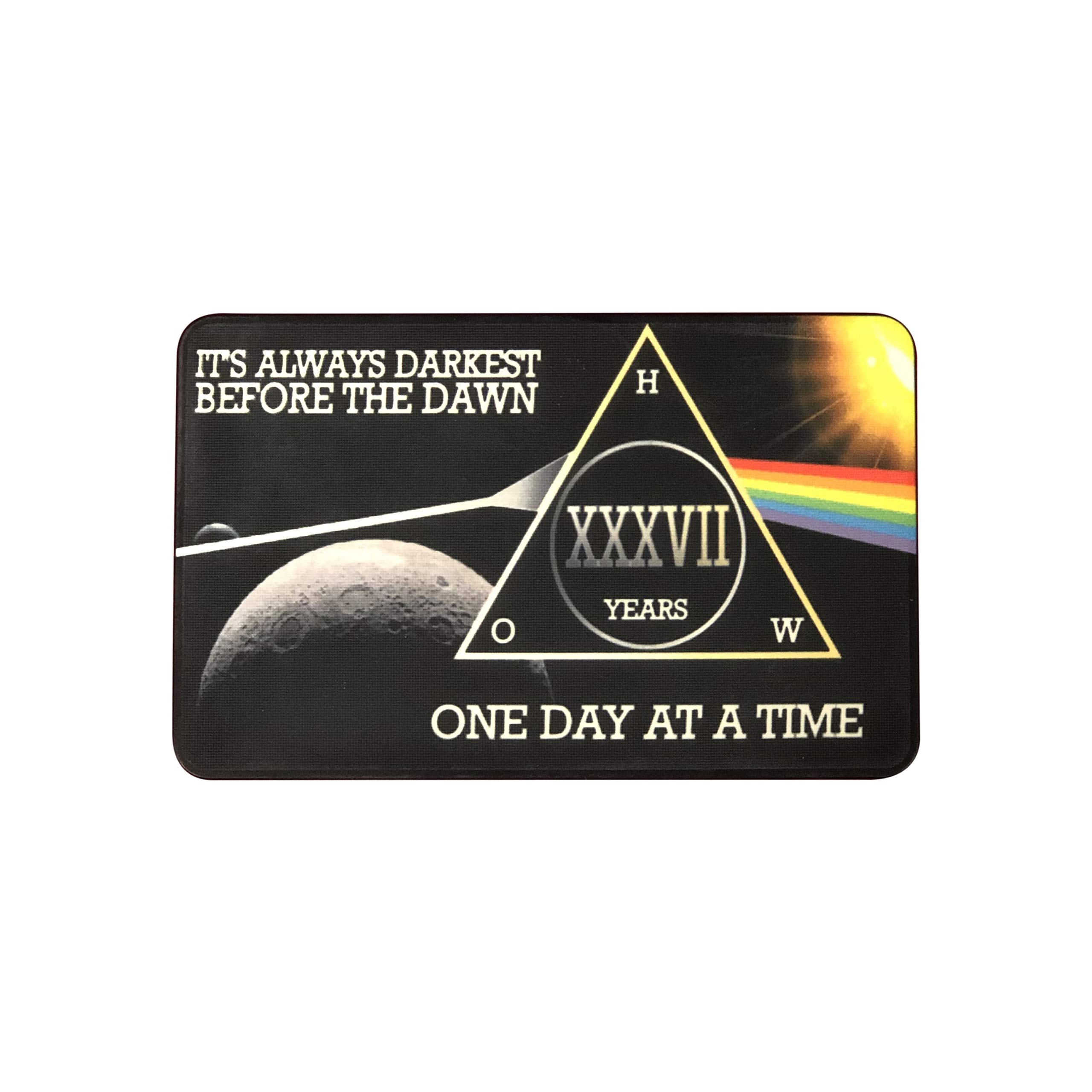 MyRecoveryStore Dark Moon One Day at A Time AA Sobriety Chip Includes 7th Step Prayer (Years 1-50 Offered) Square Recovery Chip (Year 37) — image 1