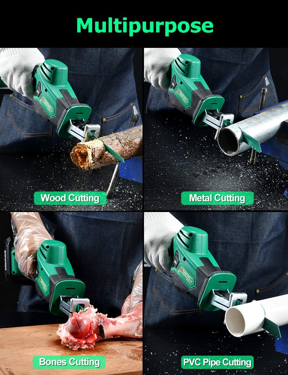 KIMO 20V Cordless One-handed Reciprocating Saw w/Clamping Claw for Smooth Cuts, 2.0Ah Li-ion Battery, 7/8" Stroke Length, 6 Saw Blades for Wood/Metal/PVC Pipe Cutting, Tree Trimming, Demolition - - 