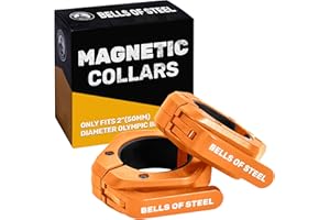 Magnetic Barbell Collars [Bells of Steel] Premium Weight Bar Clamps, Quick Release Barbell Clips, Olympic Barbell Clamps, Rubberized Gym Clips for Weightlifting Bar, Pair, Orange