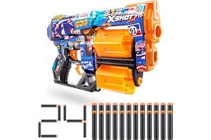XSHOT X-Shot Skins Dread Sonic Race Team Blaster with 24 Darts - Malice Skin by ZURU, Double Rotating Barrels, Air Pocket Dart Technology, Toy Foam Blaster for Kids, Teens and Adults