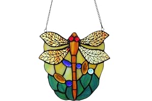 ALIVAGAR Stained Glass Dragonfly Window Panels Tiffany Style Decor Ornament Sun Catcher, 6 1/2" x 6 1/2"