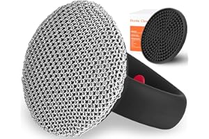 HERDA Cast Iron Cleaner Scrubber+Tray with Handle, Welded Chainmail Scrubber for Pan Pot Grill Oven Wok Cleaning- Small Ring Chain Scrub Metal Scraper Brush Iron Skillet Steel Wool Scrubber Steel Sponge