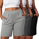 Sweetyweee 3 Pack Women's Plus Size Bermuda Shorts, High Waisted Elastic Bermuda Active Summer Shorts with Pockets