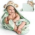 MONKY BOO Hooded Baby Towels - Soft Bamboo Bath Towel for Babies, Toddlers, and Kids - Large 35x35 Inch Mint Green Unisex Design - Perfect fot Baby Boys and Girls