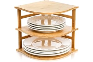 Goaste 3-Tier Bamboo Corner Shelf, Kitchen Countertop Storage Organizer, Cabinet Plate Rack for Pantry Organization, Bathroom, Desktop, 9.5 x 9.5 x 9.5 Inch