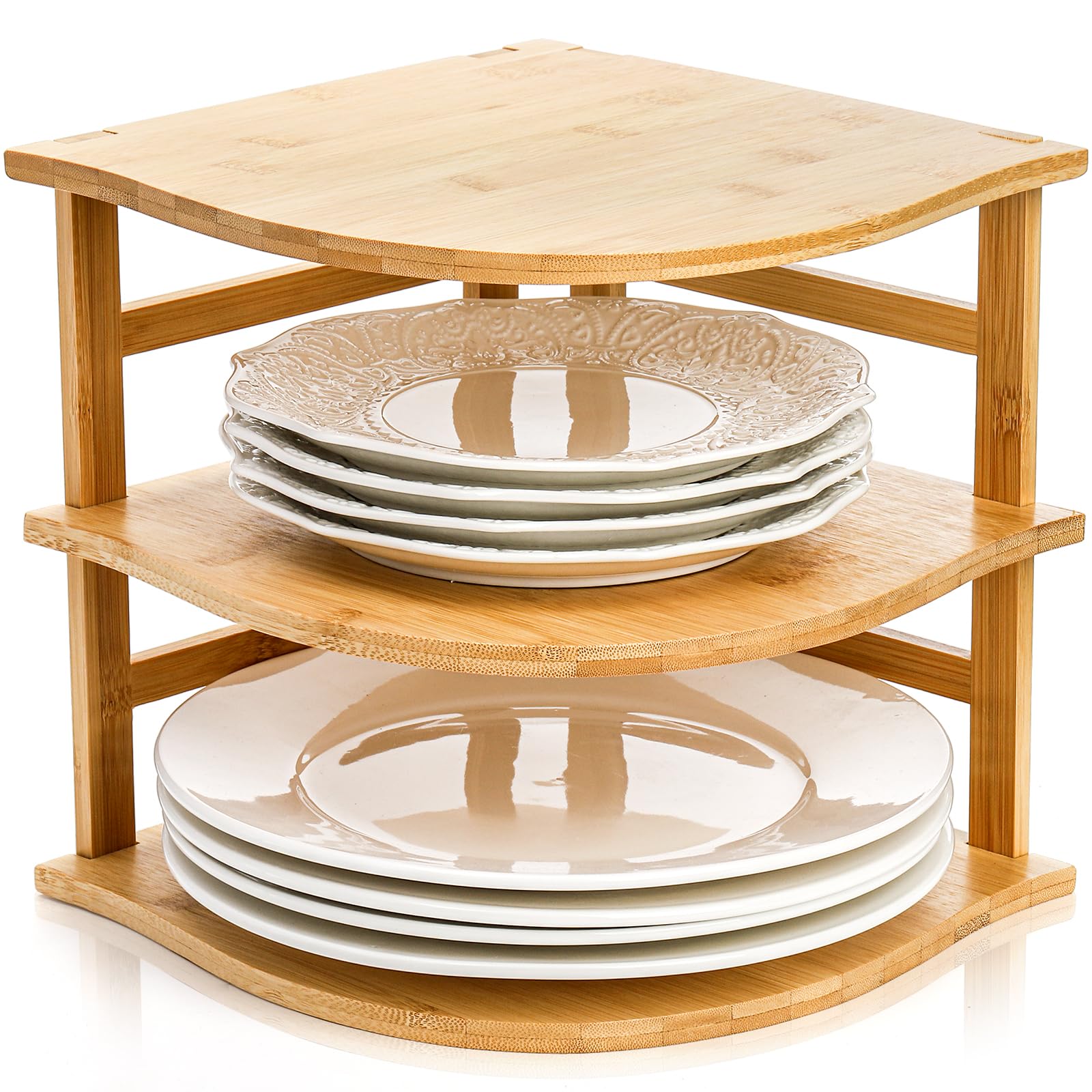 Photo 1 of Goaste 3-Tier Bamboo Corner Shelf, Kitchen Countertop Storage Organizer, Cabinet Plate Rack for Pantry Organization, Bathroom, Desktop, 9.5 x 9.5 x 9.5 Inch