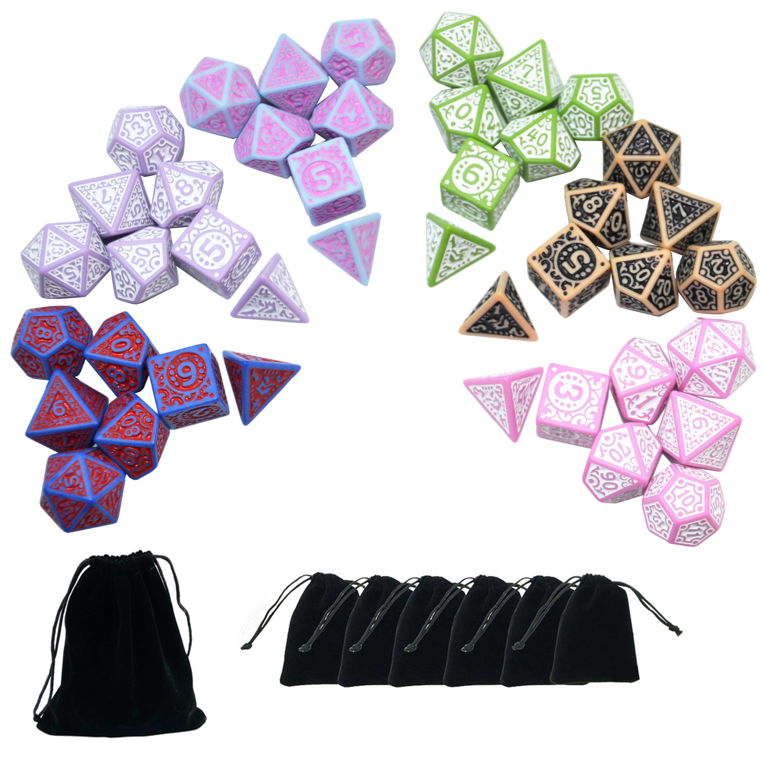 SmartDealsPro Retro Polyhedral Dice Sets with Pouches for D&D DND RPG MTG Dungeon and Dragons Table Board Roll Playing Games D4 D6 D8 D10 D% D12 D20