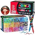 Amamao 240 Colors Acrylic Paint Markers, Soft Brush Tip Pens and Markers, Acrylic Paint Pens for Wood, Stone, Canvas, Glass, Fabric, Egg, Rock Painting and DIY Crafts Art Supplies