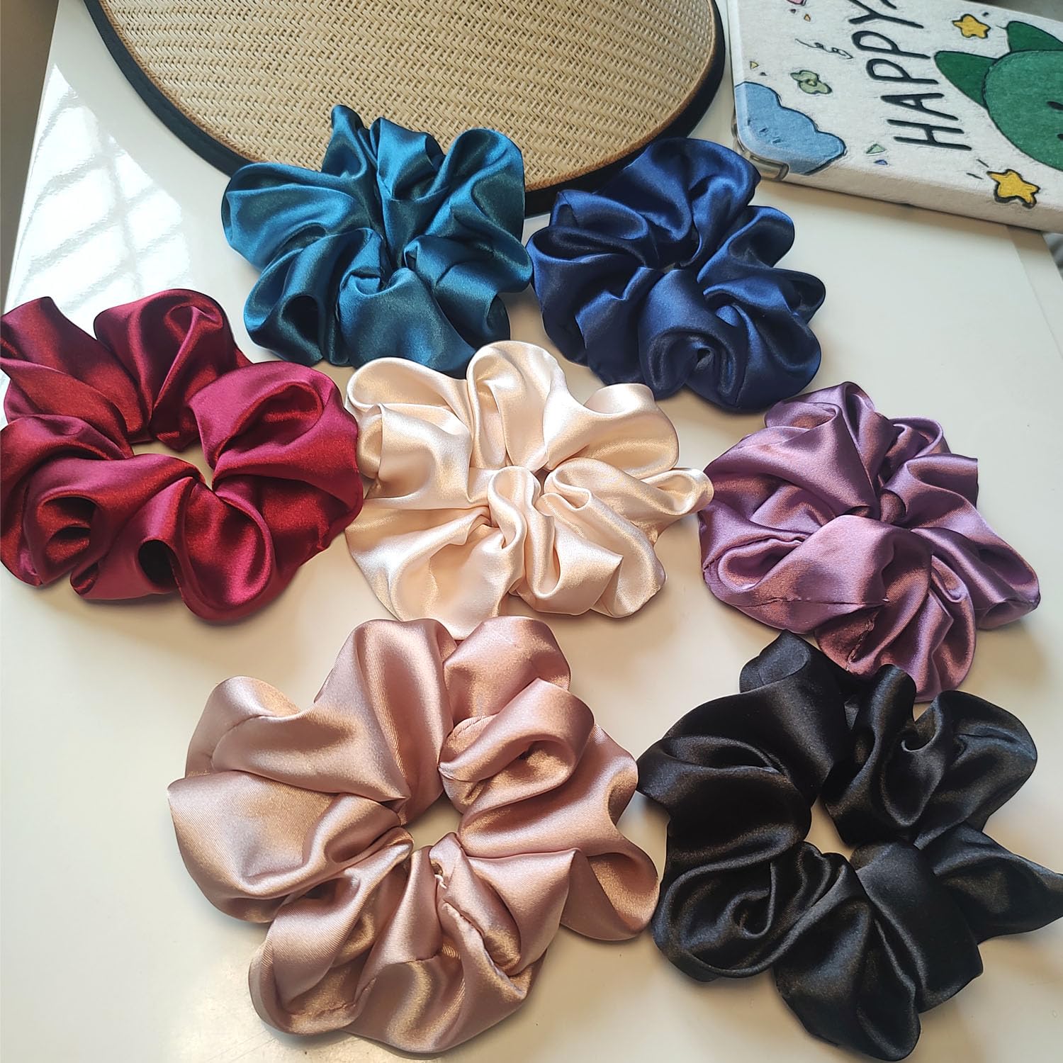 7Pcs Silk Hair Scrunchies for Women, Lengthening Satin Scrunchies for Hair, Soft and Silky Hair Ties Hair Accessories for Women Girls, Won't Snapped Elastic Hair Band Ponytail Holders