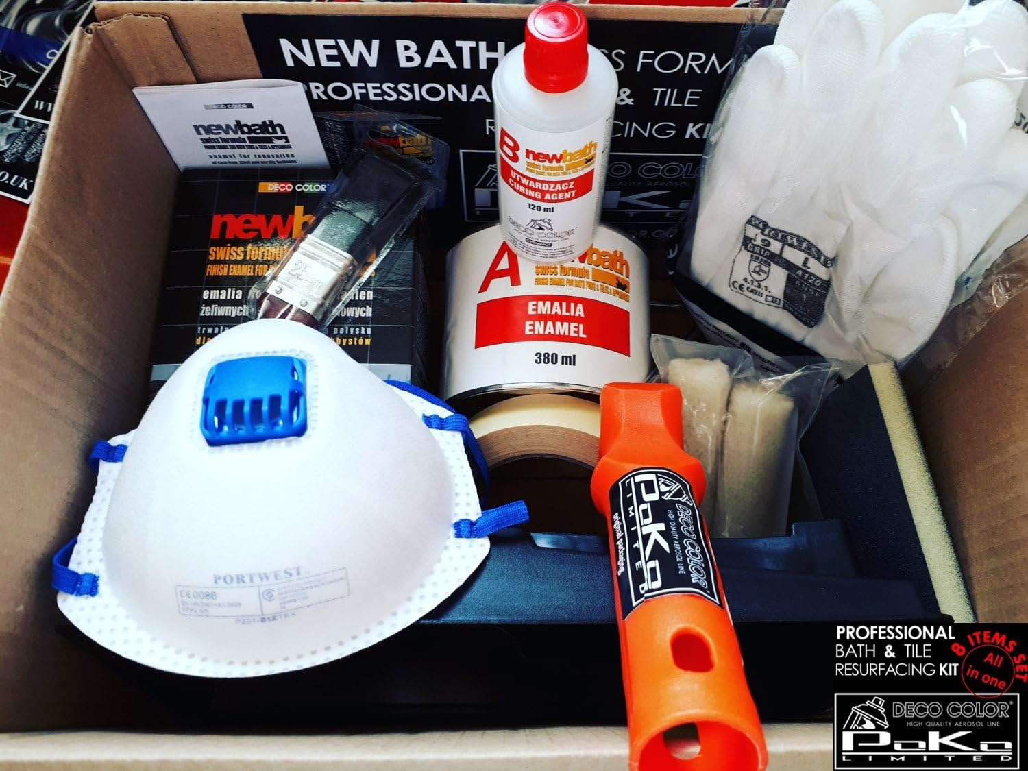 Deco Color8 Items Set KIT New Bath Swiss Formula Enamel Bath & Tile Sink Shower Appliance REFURBISHING Renovation RESURFACING White Paint Hardener